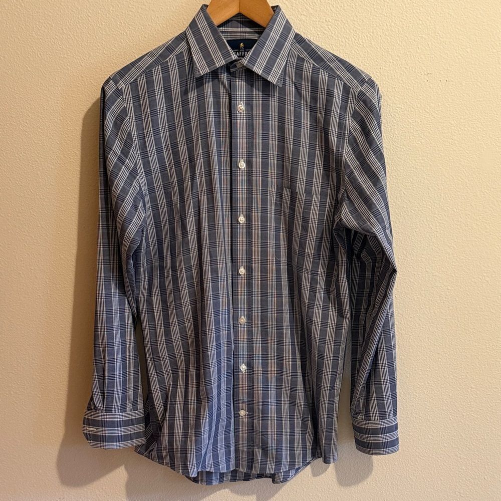 Stafford Men's Navy and White Checkered Dress Shirt